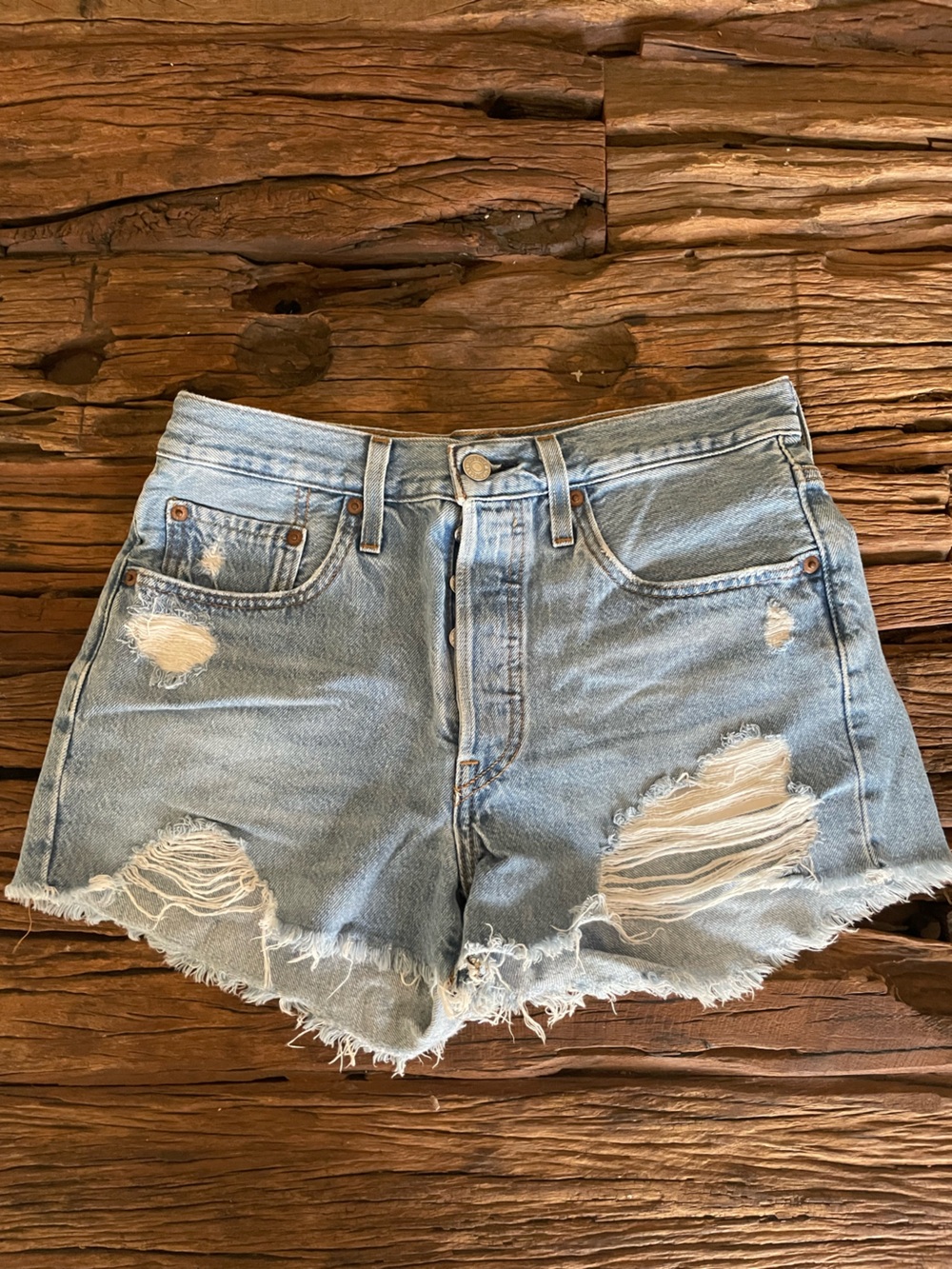 Levi 501s Distressed Denim Shorts - Women